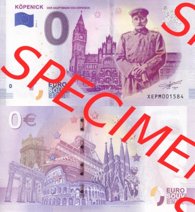 0-Euro Souvenirscheine Deutschland 2018 (Stück 1), XEPM, Köpenick, Der Hauptmann von Köpenick (3) Sammlung
