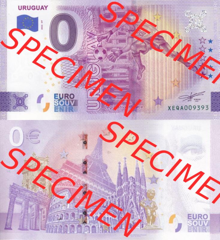 0-Euro Souvenirscheine Deutschland 2022-UY, Fußball-WM in Katar XEQA, Uruquay (3) Sammlung