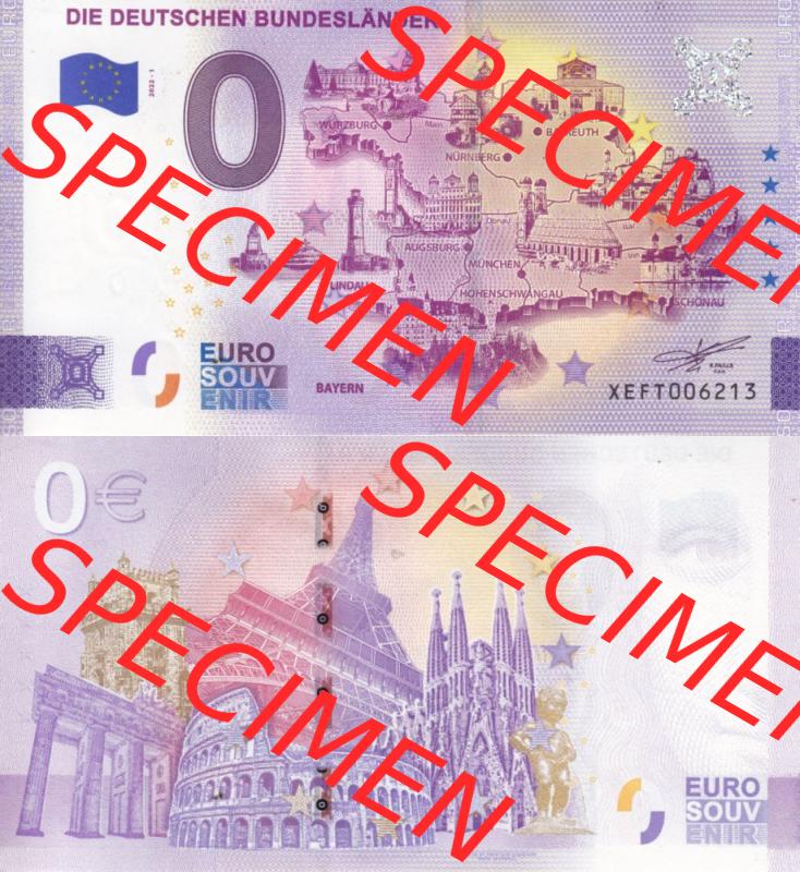 0-Euro Souvenirscheine Deutschland 2022-1, XEFT, Die deutschen Bundesländer - Bayern (3) Sammlung