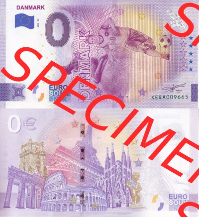 0-Euro Souvenirscheine Deutschland 2022-DK, Fußball-WM in Katar XEQA, Dänemark - Danmark - Denmark (3) Sammlung