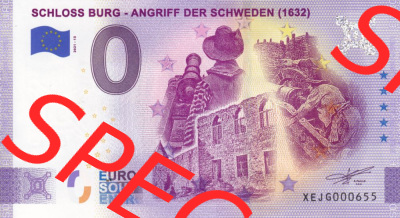 0-Euro Souvenirscheine Deutschland 2021 (Stück 13), XEJG, Schloss Burg - Angriff Der Schweden (1632) (1) Sammlung