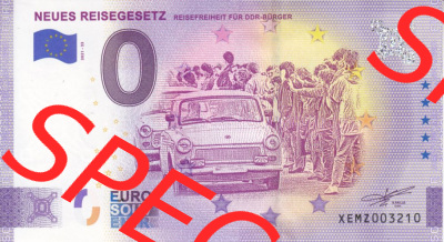 0-Euro Souvenirscheine Deutschland 2020 (Stück 33), XEMZ, Neues Reisegesetz - Reisefreiheit für DDR-Bürger (1) Sammlung