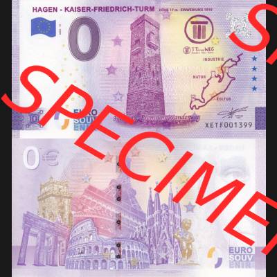 0-Euro Souvenirscheine Deutschland 2022-15, XETF, Hagen - Kaiser - Friedrich - Turm, 3 Türme Premium - Wanderweg (3) Sammlung