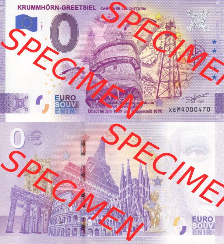 0-Euro Souvenirscheine Deutschland 2020-1, XEMQ, Krummhörn-Greetsiel - Campener Leuchtturm (3) Sammlung