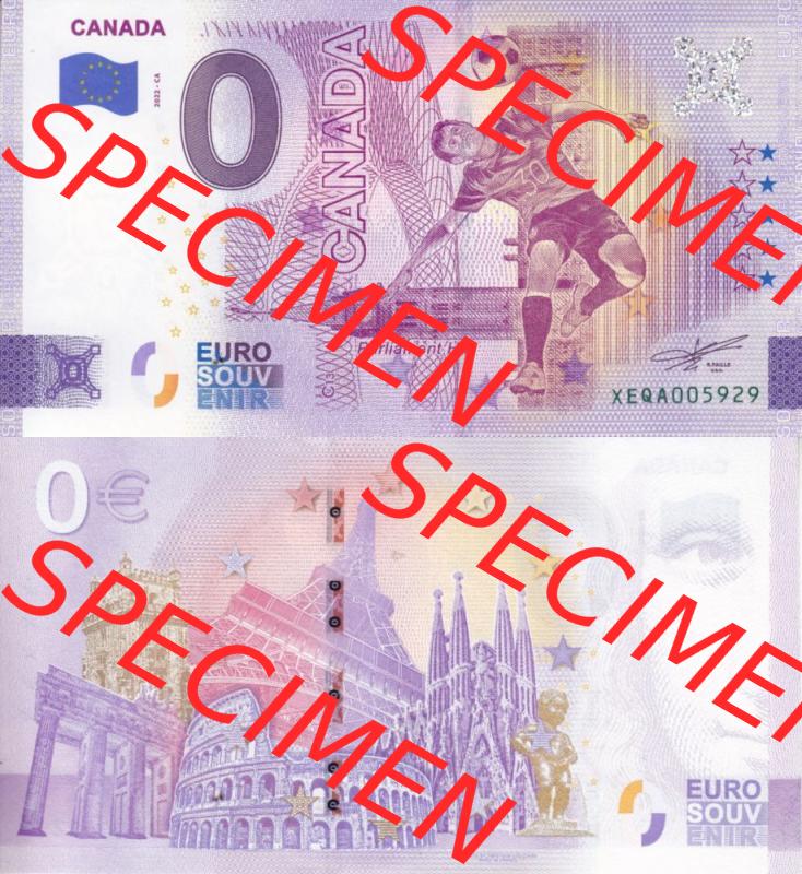0-Euro Souvenirscheine Deutschland 2022-CA, Fußball-WM in Katar XEQA, Kanada - Canada (3) Sammlung