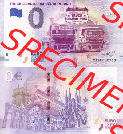 0-Euro Souvenirscheine Deutschland 2019 (Stück 3), Truck-Grand-Prix Nürburgring (3) Sammlung