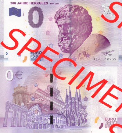 0-Euro Souvenirscheine Deutschland 2017 (Stück 2), XEJF, 300 Jahre Herkules 1717-2017 (3) Sammlung