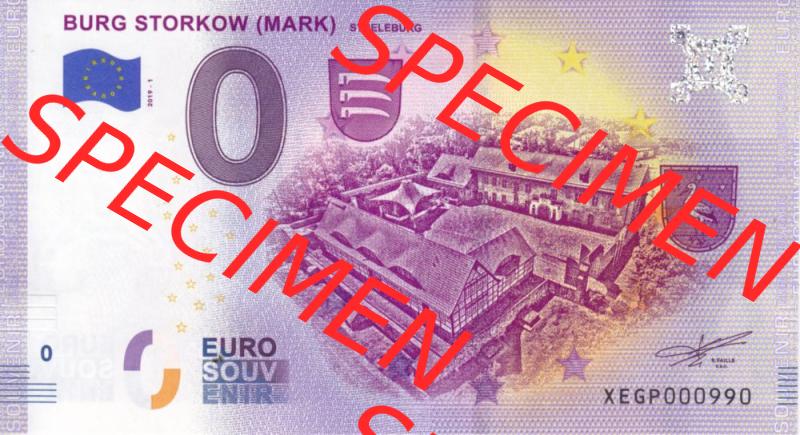 0-Euro Souvenirscheine Deutschland 2019-1, XEGP, Burg Storkow (Mark) Streleburg (1) Sammlung