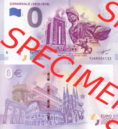 0-Euro Souvenirscheine Türkei 2019 (Stück 1), TUAD, Çanakkale (1915-1916) (3) Sammlung