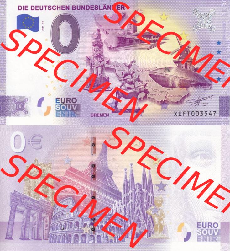 0-Euro Souvenirscheine Deutschland 2020-14, XEFT, Die deutschen Bundesländer - Bremen (3) Sammlung