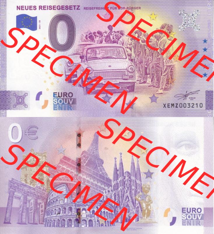 0-Euro Souvenirscheine Deutschland 2020-33, XEMZ, Neues Reisegesetz - Reisefreiheit für DDR-Bürger (3) Sammlung