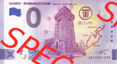 0-Euro Souvenirscheine Deutschland 2022 (Stück 13), XETF, Hagen - Bismarkturm, 3 Türme Premium - Wanderweg (1) Sammlung