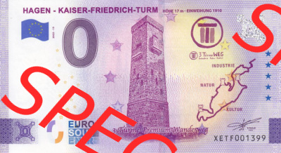 0-Euro Souvenirscheine Deutschland 2022 (Stück 15), XETF, Hagen - Kaiser - Friedrich - Turm, 3 Türme Premium - Wanderweg (1) Sammlung