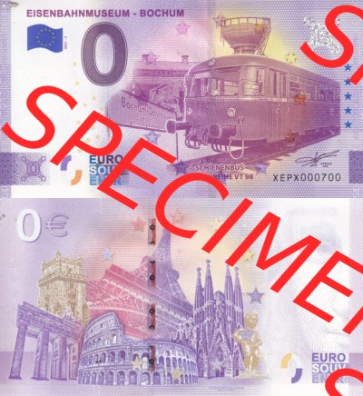 0-Euro Souvenirscheine Deutschland 2021 (Stück 2), XEPX, Eisenbahnmuseum - Bochum - Schienenbus DB - Baureihe VT 98 (3) Sammlung