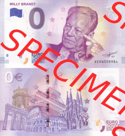 0-Euro Souvenirscheine Deutschland 2018 (Stück 1), XEDG, Willy Brandt (3) Sammlung
