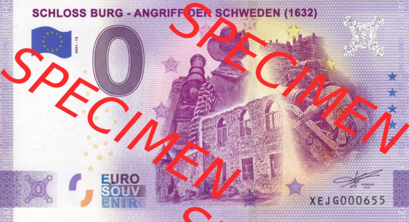 0-Euro Souvenirscheine Deutschland 2021-13, XEJG, Schloss Burg - Angriff Der Schweden (1632) (1) Sammlung
