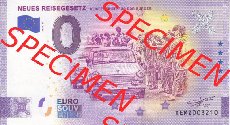 0-Euro Souvenirscheine Deutschland 2020-33, XEMZ, Neues Reisegesetz - Reisefreiheit für DDR-Bürger (1) Sammlung