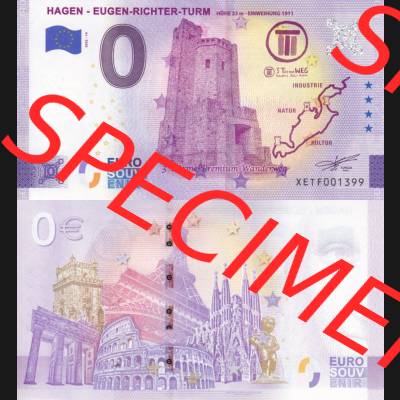 0-Euro Souvenirscheine Deutschland 2022-14, XETF, Hagen - Eugen-Richter-Turm, 3 Türme Premium - Wanderweg (3) Sammlung