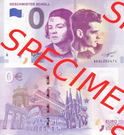 0-Euro Souvenirscheine Deutschland 2018 (Stück 1), XEDL, Geschwister Scholl (3) Sammlung