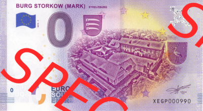 0-Euro Souvenirscheine Deutschland 2019 (Stück 1), XEGP, Burg Storkow (Mark) Streleburg (1) Sammlung