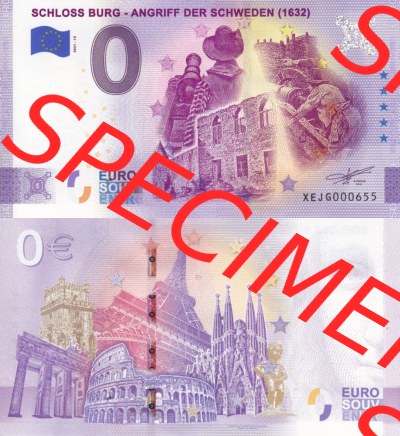 0-Euro Souvenirscheine Deutschland 2021 (Stück 13), XEJG, Schloss Burg - Angriff Der Schweden (1632) (3) Sammlung