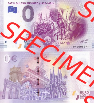 0-Euro Souvenirscheine Türkei 2019 (Stück 1), TUAE, Fatih Sultan Mehmed ( 1432- 1481) (3) Sammlung