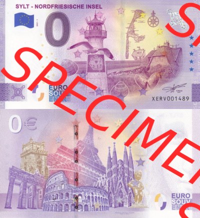 0-Euro Souvenirscheine Deutschland 2021 (Stück 1), XERV, Sylt - Nordfriesische Insel (3) Sammlung