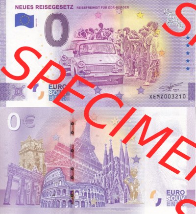 0-Euro Souvenirscheine Deutschland 2020 (Stück 33), XEMZ, Neues Reisegesetz - Reisefreiheit für DDR-Bürger (3) Sammlung