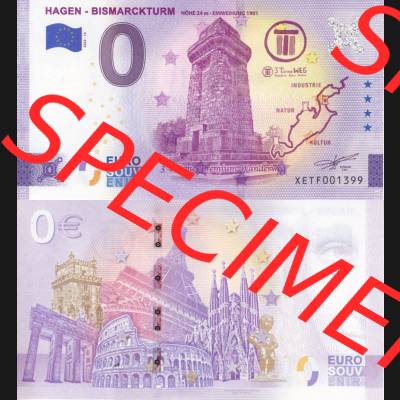 0-Euro Souvenirscheine Deutschland 2022-13, XETF, Hagen - Bismarkturm, 3 Türme Premium - Wanderweg (5) Sammlung
