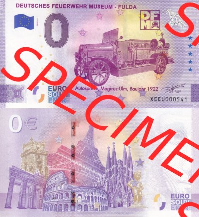 0-Euro Souvenirscheine Deutschland 2021 (Stück 2), XEEU, Deutsches Feuerwehr Museum - Fulda, Autospritze Magirus - Ulm, Baujahr... Sammlung