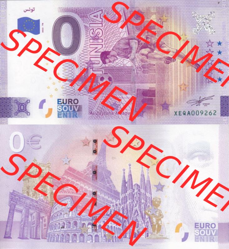 0-Euro Souvenirscheine Deutschland 2022-TN, Fußball-WM in Katar XEQA, Tunesien - Tunisia (3) Sammlung