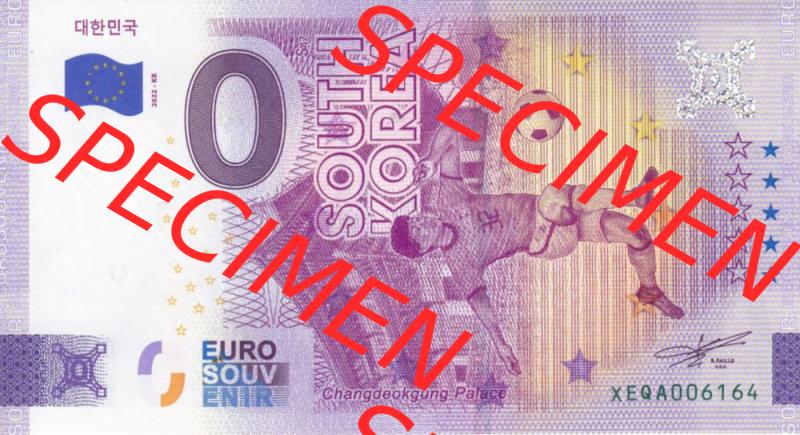 0-Euro Souvenirscheine Deutschland 2022-KR, Fußball-WM in Katar XEQA, Süd-Korea - South-Korea (1) Sammlung