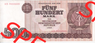 Banknote DDR 1985, 500 Mark. Vorderseite der DDR-Banknoten aus Komplettsatz der DDR-Banknoten im online Katalog auf EMBMV zum... Sammlung