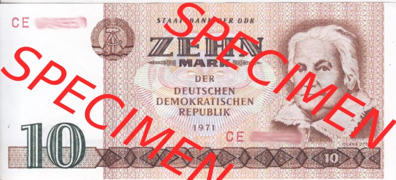 Banknote DDR 1971, 10 Mark. Vorderseite der DDR-Banknoten aus Komplettsatz der DDR-Banknoten im online Katalog auf EMBMV zum katalogisieren und kategorisieren. Sammlung