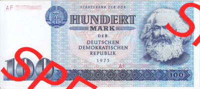Banknote DDR 1975, 100 Mark. Vorderseite der DDR-Banknoten aus Komplettsatz der DDR-Banknoten im online Katalog auf EMBMV zum... Sammlung