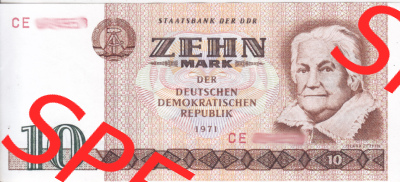 Banknote DDR 1971, 10 Mark. Vorderseite der DDR-Banknoten aus Komplettsatz der DDR-Banknoten im online Katalog auf EMBMV zum katalogisieren... Sammlung