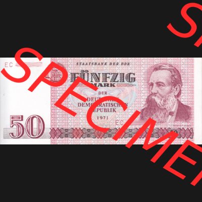 Banknote DDR 1971, 50 Mark. Vorderseite der DDR-Banknoten aus Komplettsatz der DDR-Banknoten im online Katalog auf EMBMV zum katalogisieren und kategorisieren. Sammlung