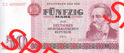 Banknote DDR 1971, 50 Mark. Vorderseite der DDR-Banknoten aus Komplettsatz der DDR-Banknoten im online Katalog auf EMBMV zum katalogisieren... Sammlung