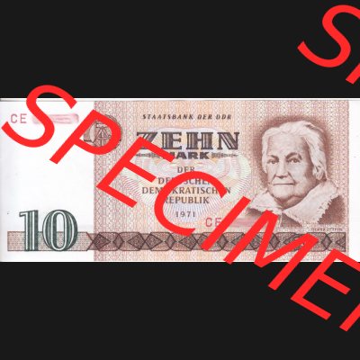 Banknote DDR 1971, 10 Mark. Vorderseite der DDR-Banknoten aus Komplettsatz der DDR-Banknoten im online Katalog auf EMBMV zum katalogisieren und kategorisieren. Sammlung