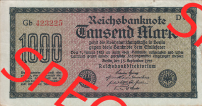 Banknote Deutsches Reich 1922, P76 1000 Mark (1) Sammlung
