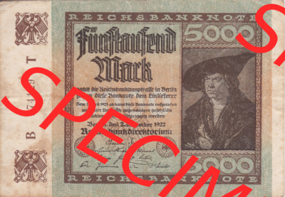 Banknote Deutsches Reich 1922, P81 5000 Mark (1) Sammlung