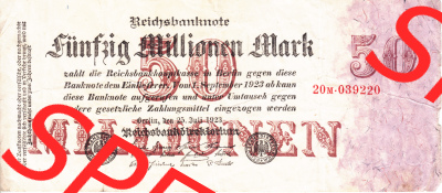 Banknote Deutsches Reich 1923, P98 50 Millionen Mark (1) Sammlung
