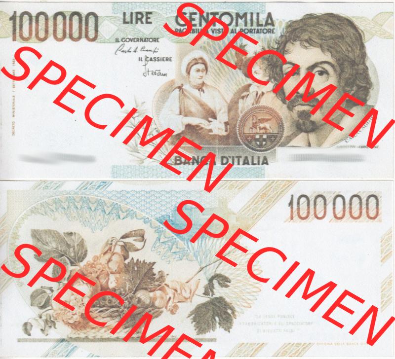 Banknoten Italien 1983-1983, 100000 Lire. Vorderseite und Rückseite auf einen Digitalen Bild der Banknoten von Italien 1982-1997, Banknoten aus Satz der Banknoten 1982-1997 aus... Sammlung