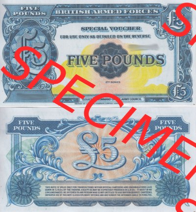 Banknoten Britisches Militär 1958-1958, 1 Pfund, One Pound 2. Serie. Vorderseite und Rückseite auf einen Digitalen Bild der... Sammlung