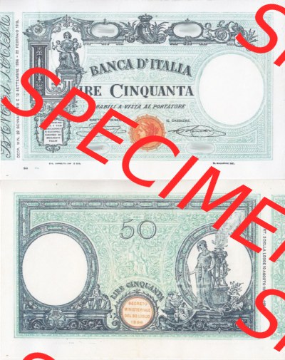 Banknoten Italien 1896-1926, IRE Cinquanta 50 Lire. Vorderseite und Rückseite auf einen Digitalen Bild der Banknoten von Italien... Sammlung