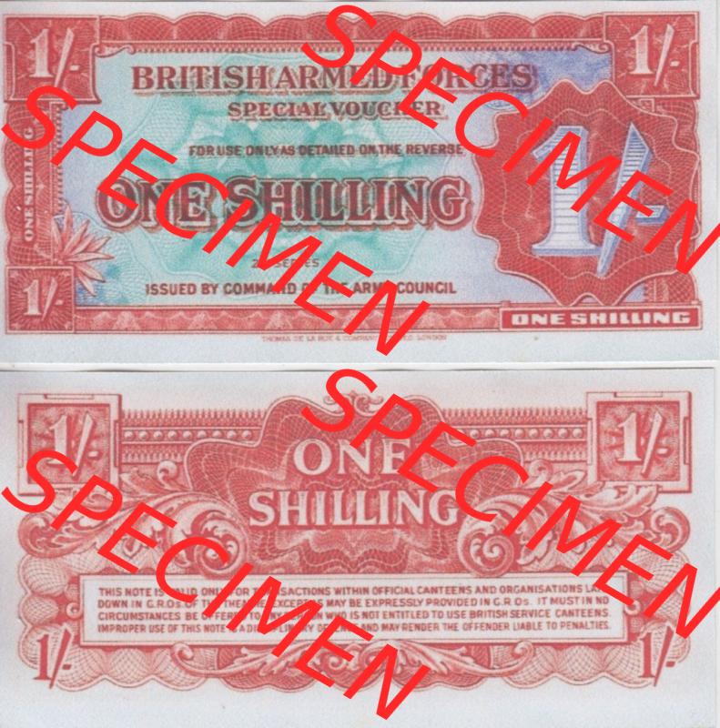 Banknoten Britisches Militär 1948-1948, 1 Schilling One Shilling 2. Serie. Vorderseite und Rückseite auf einen Digitalen Bild der Banknoten vom Britisches Militär 1948-1958.... Sammlung