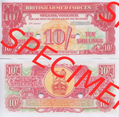 Banknoten Britisches Militär 1956-1956, 10 Schilling, Ten Shillings 3. Serie. Vorderseite und Rückseite auf einen Digitalen... Sammlung