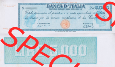 Banknoten Italien 1947-1949, 5000 Lire b. Vorderseite und Rückseite auf einen Digitalen Bild der Banknoten von Italien 1947-1950,... Sammlung