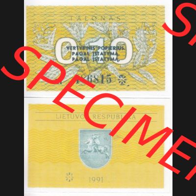 Banknoten Litauen 1991-1991, 0.10 Talonas. Vorderseite und Rückseite auf einen Digitalen Bild der Banknoten von Litauen 1991, Banknoten aus Satz der Banknoten 1991 aus Litauen... Sammlung