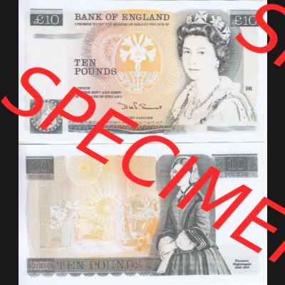 Banknoten England 1975-1992, 10 Pfund - Ten Pounds. Vorderseite und Rückseite auf einen Digitalen Bild der Banknoten von England 1948-1993, Banknoten aus Satz der Englischen Banknoten... Sammlung